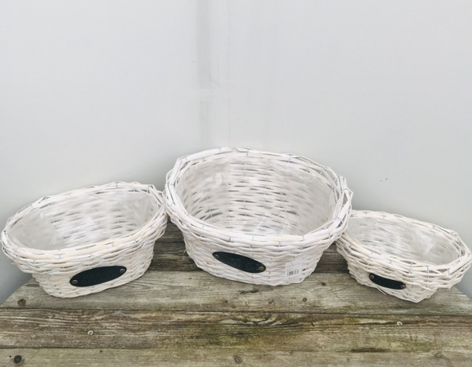 Wicker Weidenkorb Körbe weiß Satz 3pcs