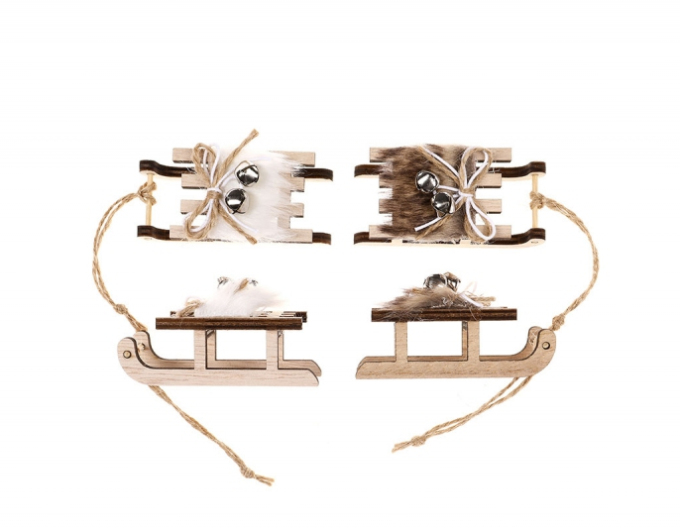 Holzschlitten mit Glocken AC7152 2St.