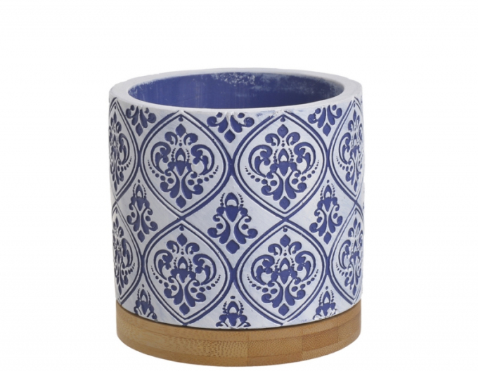 Betontopfdeckel mittel weiß - blau mit Sockel