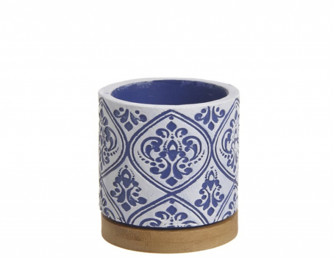 Betontopfdeckel klein weiß - blau mit Sockel