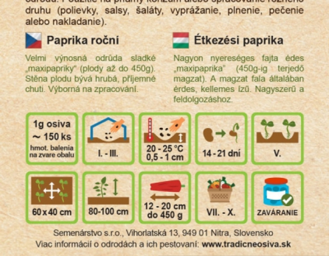 Semenárstvo Paprika einjährig "Dulce De Espana" (spanisch süß)