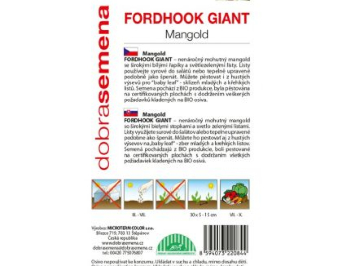 Dobrá semená Mangold Fordhook Giant Bio